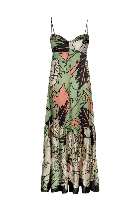 Julieta Satin Silk Maxi Dress / Sage Gladiolos Garden